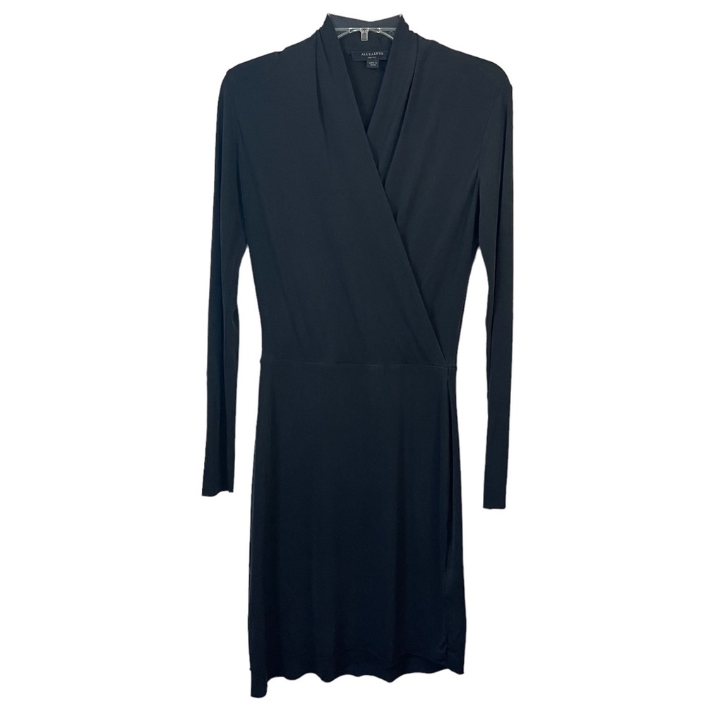 Allsaints tame dress size S asymmetrical faux wrap long sleeve unfinished hem